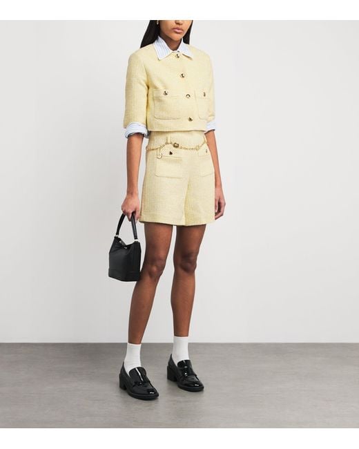 Maje Natural Tweed Belt-Detail Shorts