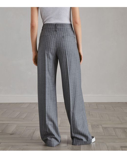 Brunello Cucinelli Gray Virgin Wool Striped Trousers