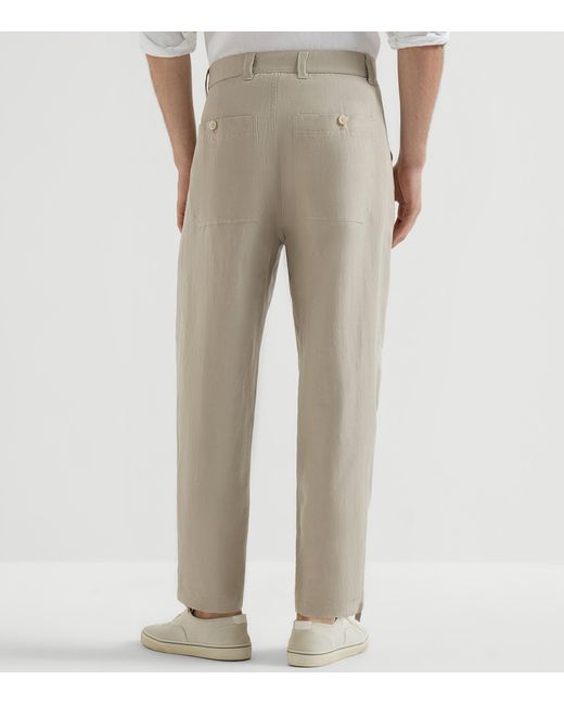 Brunello Cucinelli Gray Linen-Cotton Drill Trousers for men