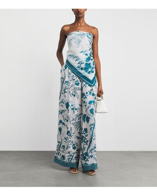 Erdem Blue Cotton Voile Printed Pareo