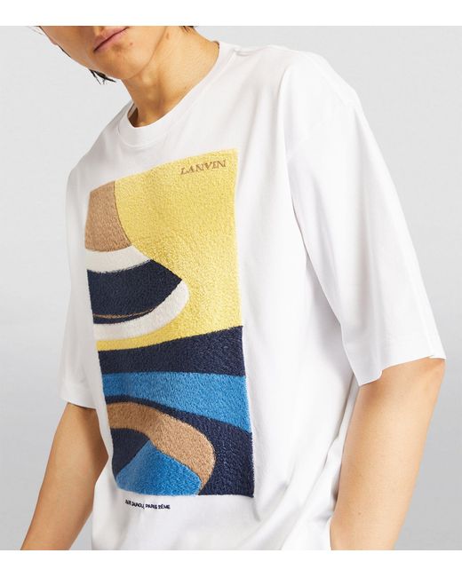 Lanvin White Embroidered Artwork T-shirt for men