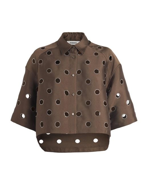 Sandro Brown Rhinestone Cropped Shirt
