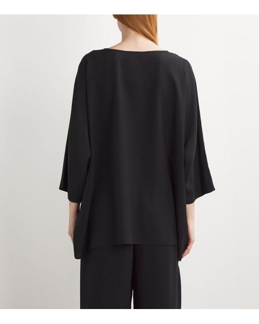 Eskandar Black Silk Boat-Neck Top