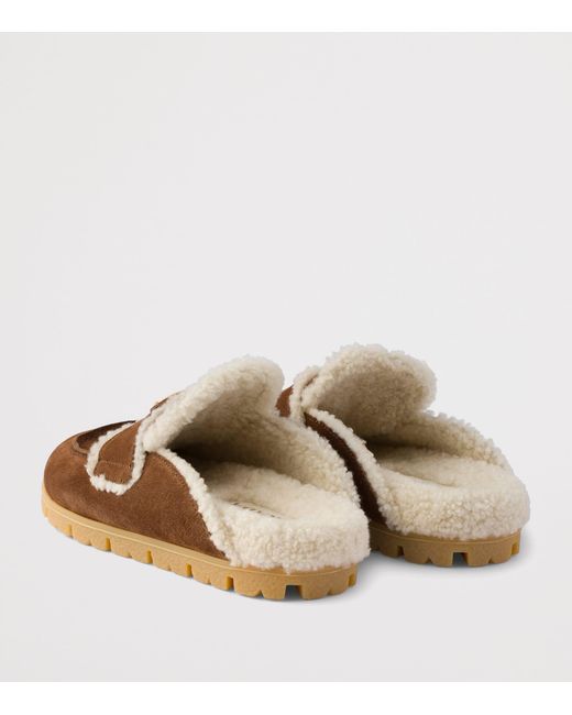 Prada Brown Suede Shearling-Lined Mules