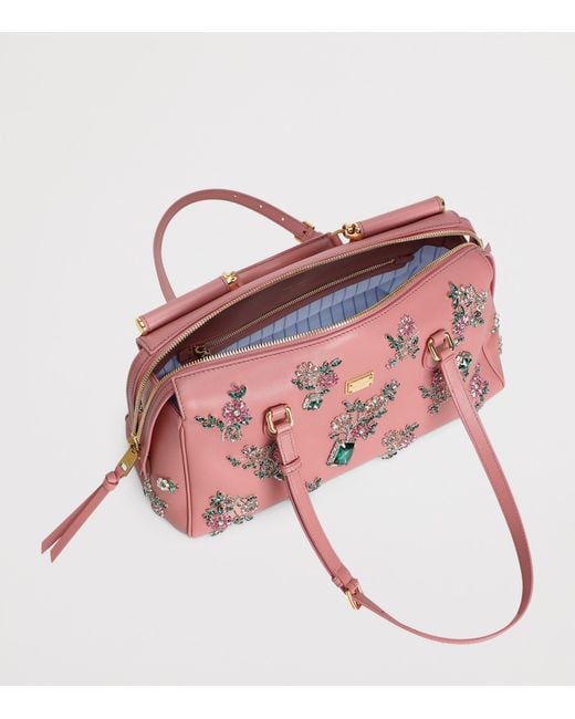 Dolce & Gabbana Pink Calfskin Embellished Vittoria Shoulder Bag