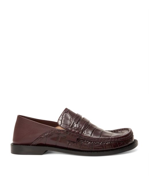 Loewe Brown Calfskin Croc-Embossed Campo Loafers