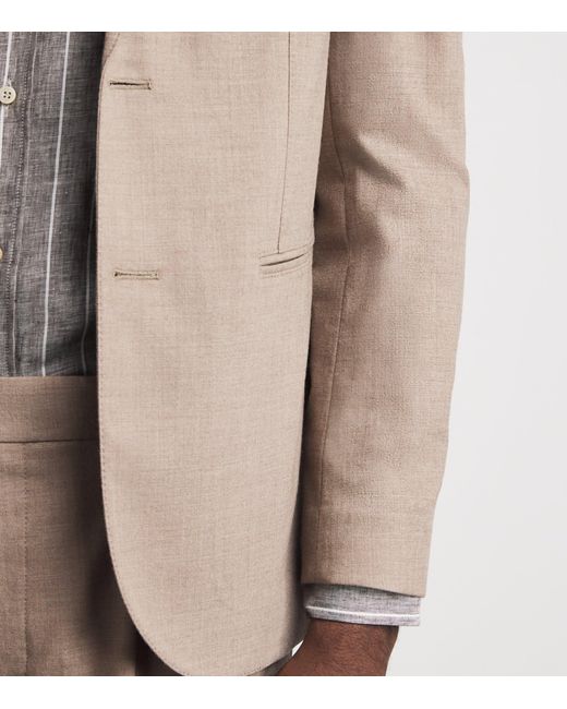 Alan Scott Brown Worsted Cashmere Slim Blazer for men