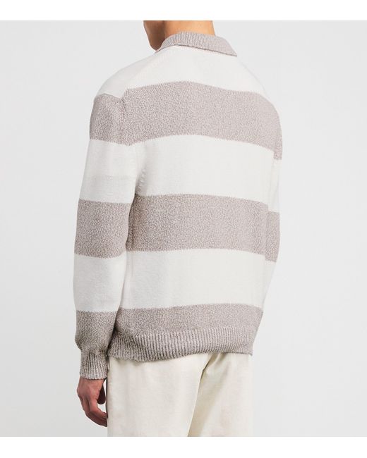 Paul & Shark White Cotton Stripe Polo Sweater for men