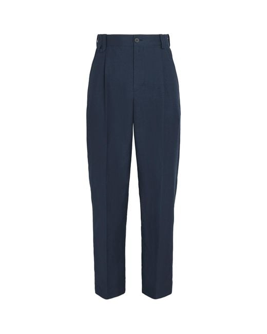 Jacquemus Blue Linen-Blend Pleated Croisière Trousers for men