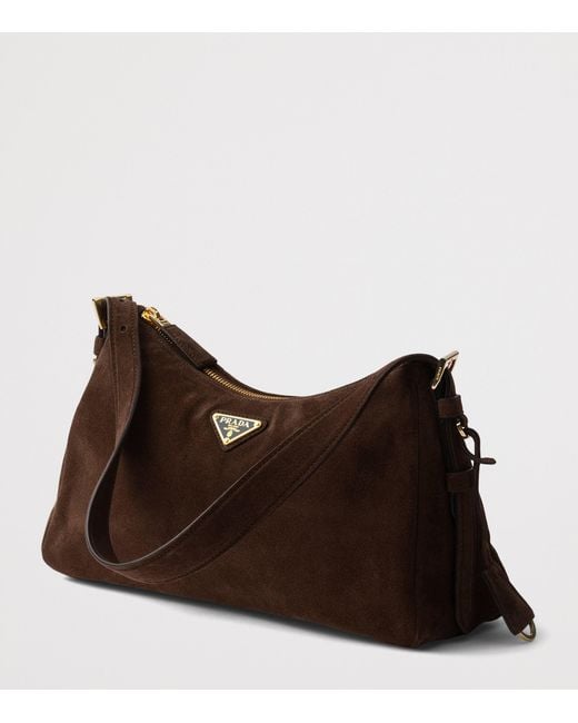 Prada Brown Medium Suede Aimée Shoulder Bag