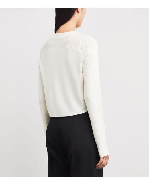 Maje White Wool Rib-Knit Bow Cardigan