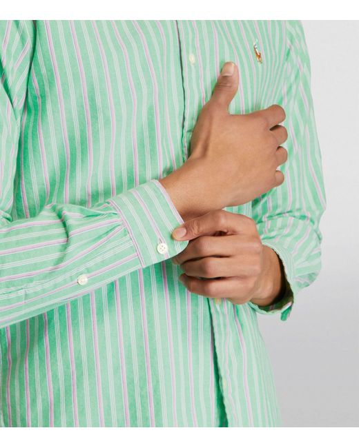 Polo Ralph Lauren Green Cotton Striped Oxford Shirt for men