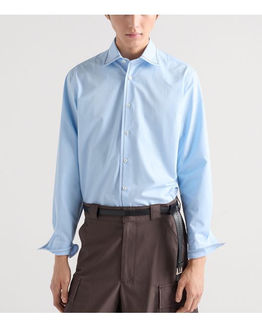 Prada Blue Cotton Tipped Shirt for men
