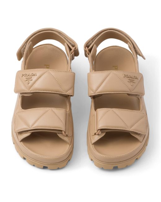 Prada Padded Leather Slingback Sandals in Natural | Lyst UK