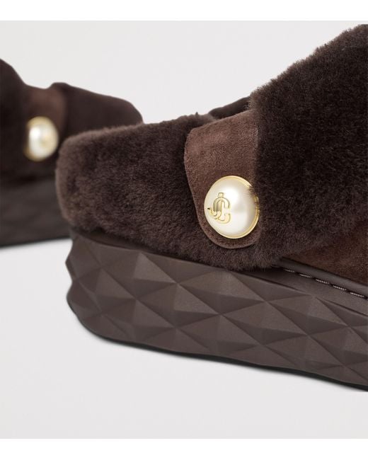 Jimmy Choo Brown Diamond Maxi Suede-Shearling Mules