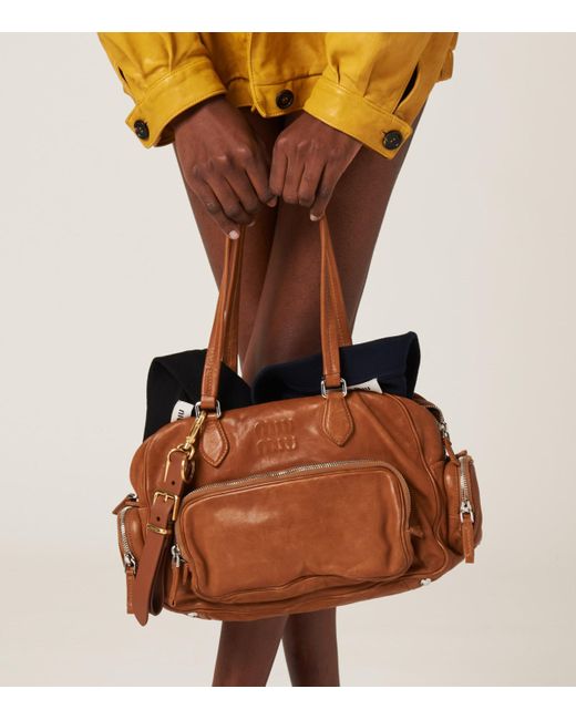 Miu Miu Brown Nappa Leather Top-Handle Bag