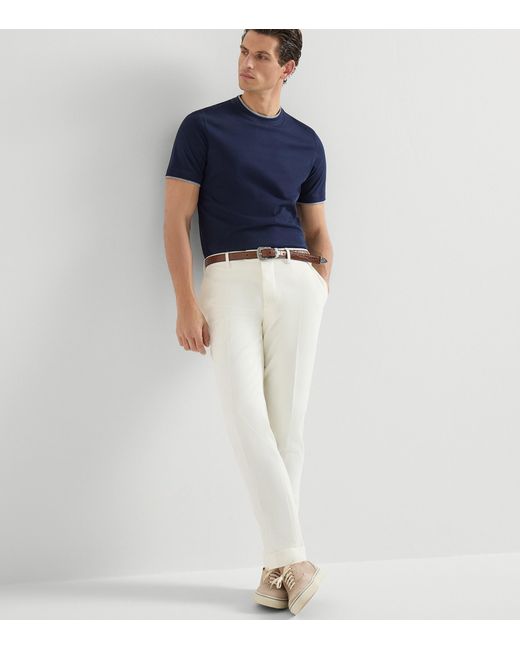 Brunello Cucinelli White Cotton-Virgin Wool Trousers for men