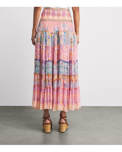 Camilla Pink Silk Tiered Maxi Skirt