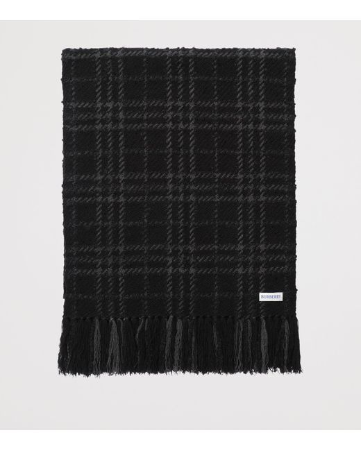 Burberry Black Cashmere-Silk-Wool Embellished Check Scarf