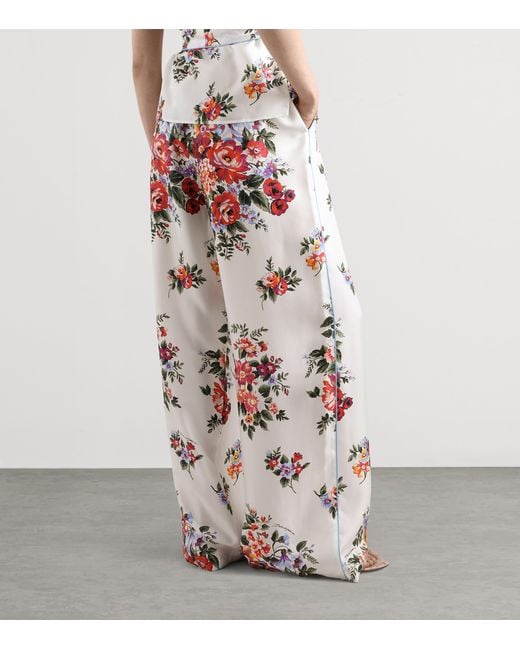 Dolce & Gabbana White Satin Floral Drawstring Trousers