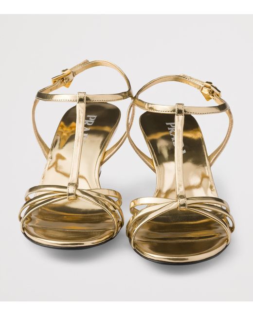 Prada Metallic Leather Wedge Sandals 55