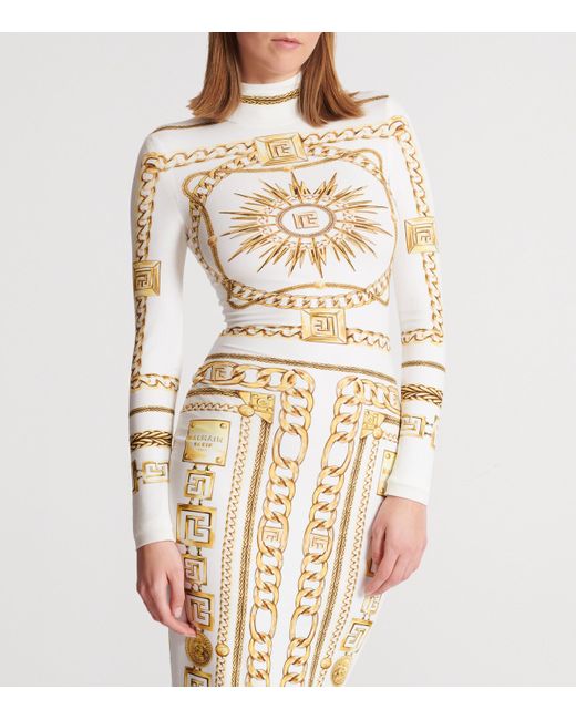 Balmain Metallic Jersey Chain Print Maxi Dress