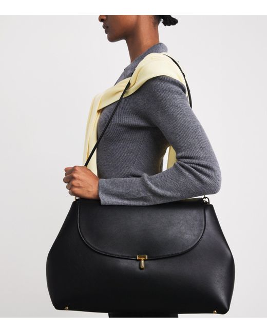 Totême Black Calfskin T-Lock Satchel Bag