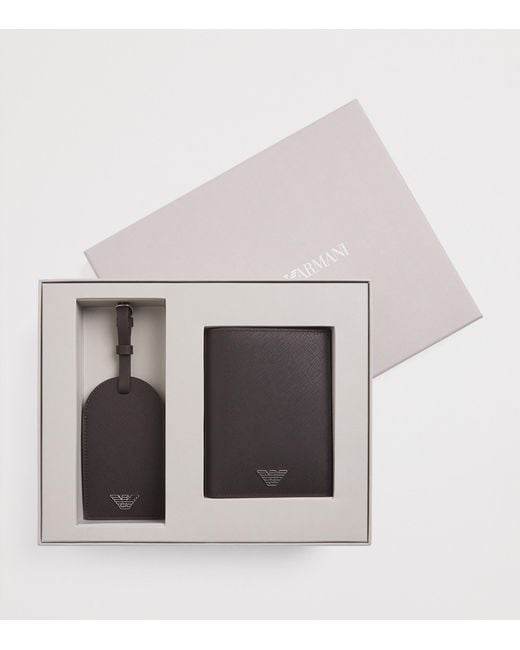 Emporio Armani White Leather Passport Holder And Tag Set for men