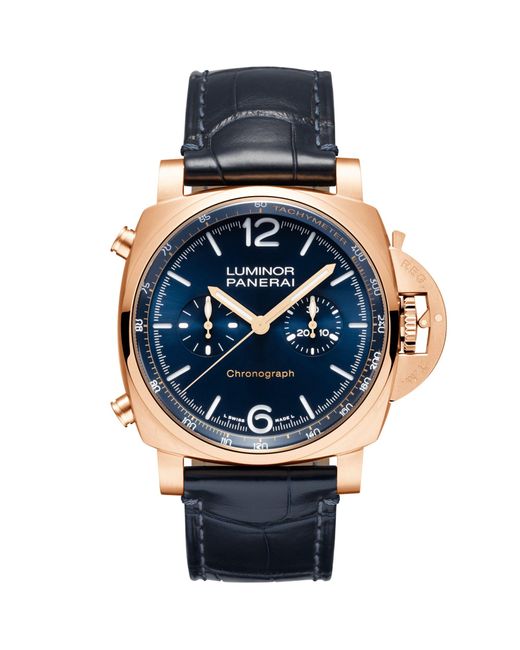 Panerai Blue Rose Gold And Alligator Leather Luminor Watch 44mm for men