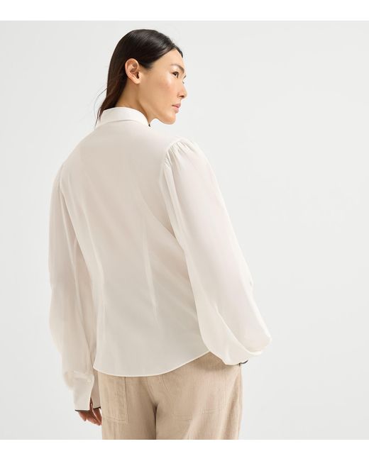Brunello Cucinelli White Silk Crepe Shirt