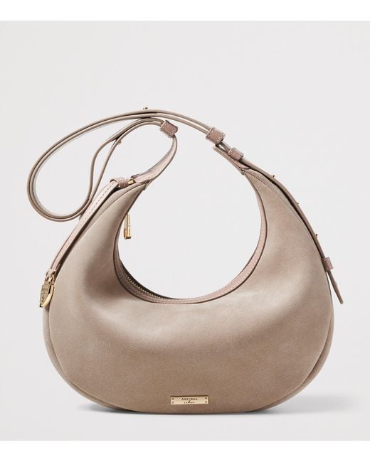 Aspinal Gray Small Leather Soho Crescent Shoulder Bag