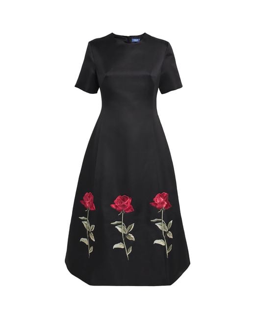 LEO LIN Black Rose-Embroidered Caroline Midi Dress