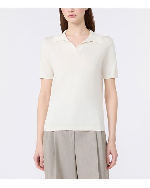 Weekend by Maxmara White Silk-Cotton Polo Shirt