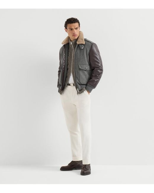 Brunello Cucinelli Gray Cashmere Bomber Jacket for men