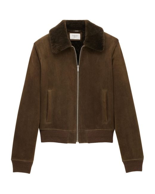 Saint Laurent Brown Suede Bomber Jacket for men