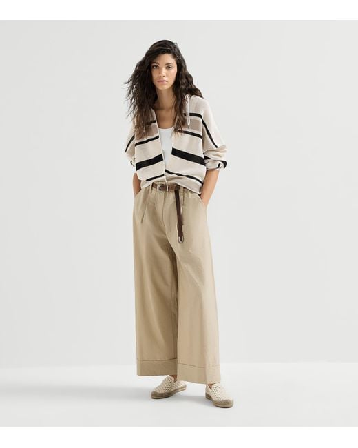 Brunello Cucinelli White Cotton Stripe Zip-Up Hoodie