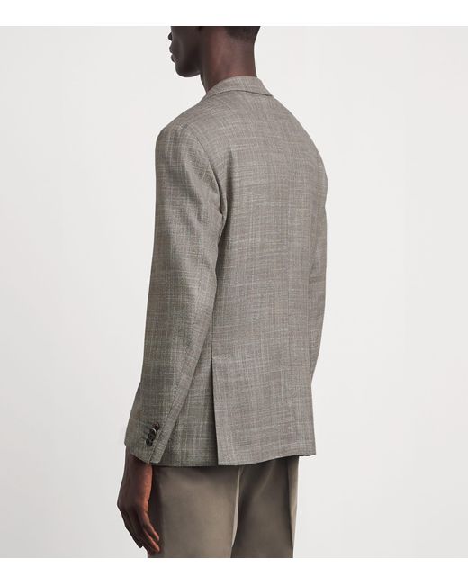 Corneliani Gray Virgin Wool-Silk Herringbone Blazer for men