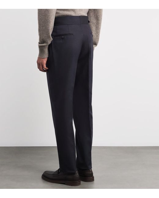 Isaia Blue Wool-Blend Casalnuovo Trousers for men