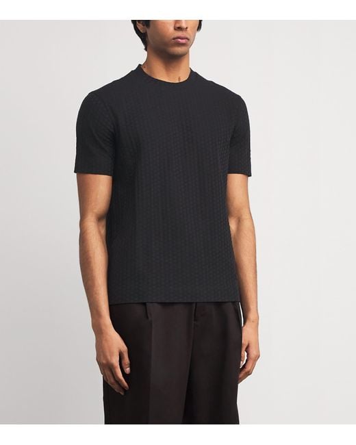Emporio Armani Black Cotton Embossed T-Shirt for men