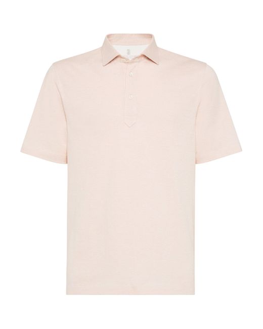 Brunello Cucinelli White Cotton-Linen Piqué Polo Shirt for men