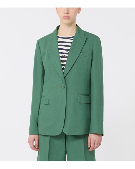 Weekend by Maxmara Green Cotton-Linen Single-Breasted Blazer