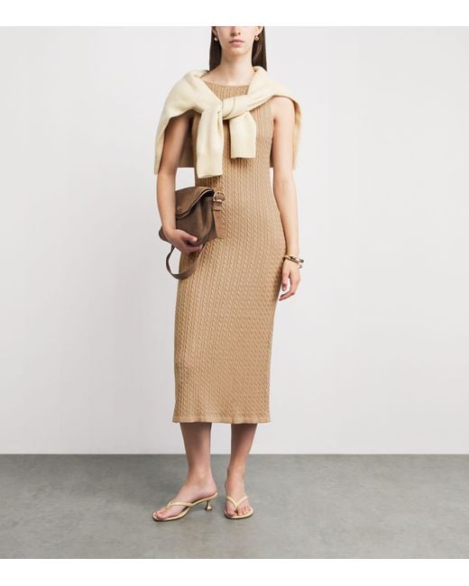 Soft Goat Natural Silk-Cashmere Cable-Knit Midi Dress