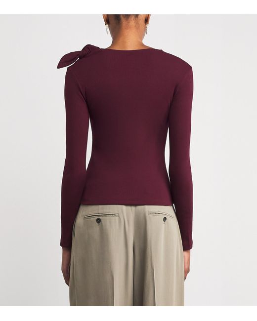 Claudie Pierlot Purple Cotton-Blend Bow-Detail Top