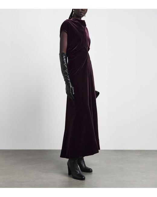 Agnona Purple Velvet Gathered Midi Dress