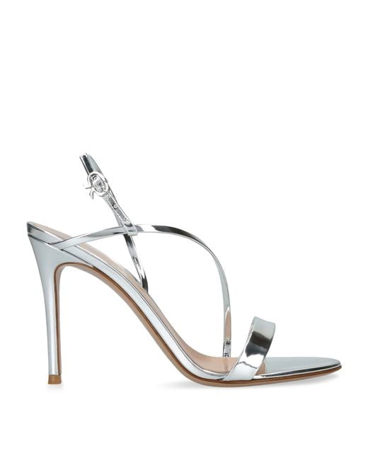 Gianvito Rossi White Metallic Leather Manhattan Heeled Sandals 95