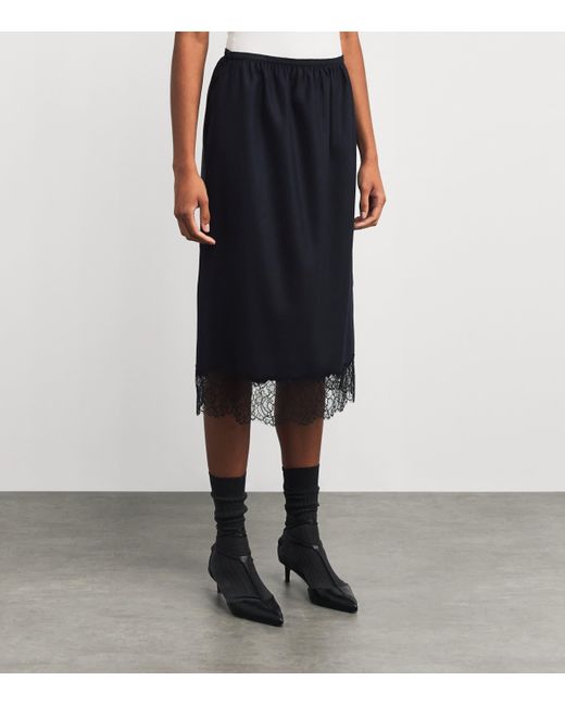 Carven Black Lace-Trim Midi Skirt