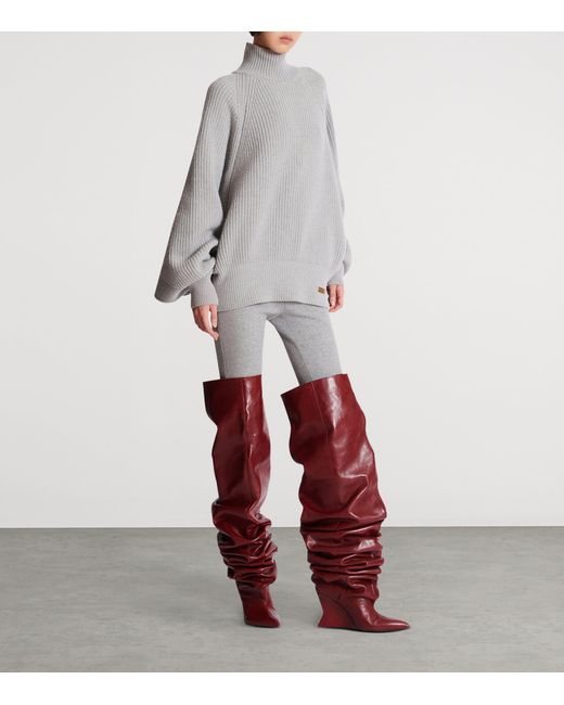 Balmain Gray Wool High-Neck Sweater