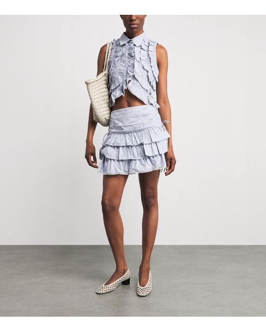 Sandro White Cotton Stripe Mini Skirt