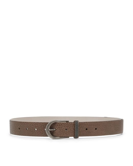 Brunello Cucinelli Gray Leather Monili-trim Belt
