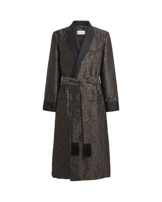 Derek Rose Black Silk Jacquard Verona Robe for men